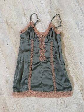 Urban Outfitters Olive Green Slip with Dusty Rose Lace